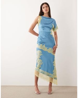 Never Fully Dressed Fearne Satin Lace Detail Midi Dress - Blue