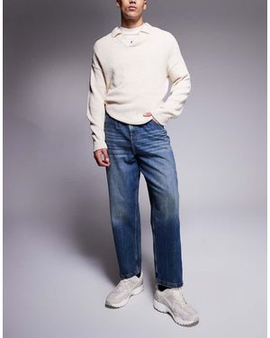 ASOS Jeans A Palloncino Lavaggio Scuro Con Tinta Vintage - Blu