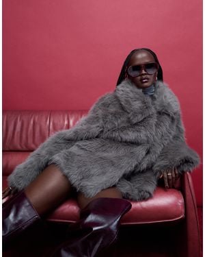 Noisy May Faux Fur Jacket - Gray
