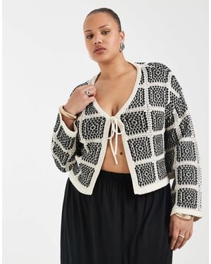 ONLY Tie Front Crochet Cardigan - Gray