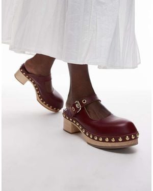 & Other Stories Real Leather Wooden Soled Heeled Clogs - Brown