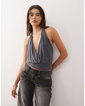 Collusion Wrap Halter Neck Top - Grey