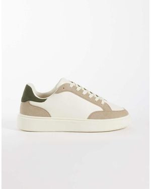 ASOS Lace Up Trainers With Green Heel Notch - Natural