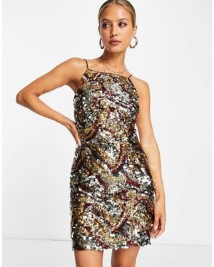 French Connection – camisole-minikleid mit durchgehendem paillettenbesatz - Weiß