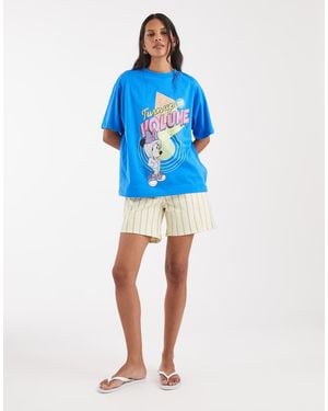 ASOS Disney Oversized T-shirt With Minnie Mouse Turn Up The Volume Print - Blue