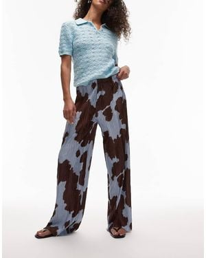 TOPSHOP Pantalones Azules Plisados Con Estampado De Piel De Vaca De -Verde