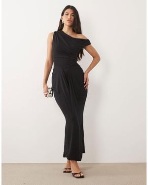 TFNC London Slinky Draped One Shoulder Maxi Dress - Black