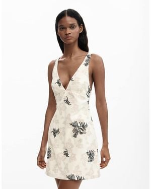 Desigual Embroidered Strap Dress With Branches - Natural