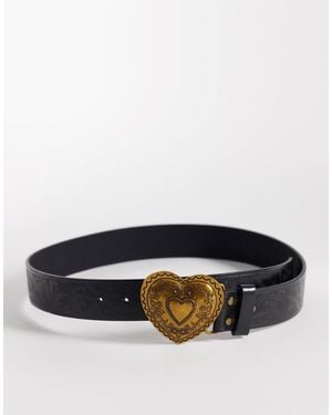 South Beach Vintage Style Heart Buckle Belt - Black