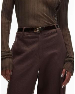 ARKET Real Leather Buckle Croc Belt - Brown
