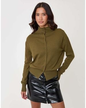 Threadbare Compact Knit Funnel Neck Cardigan - Green