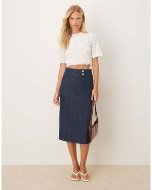 ASOS Denim Wrap Over Pleated Midi Skirt - Blue