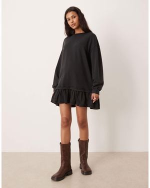 ASOS Sweats Dress With Woven Hem Mini Dress - Gray