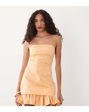 ASOS Asos Design Tall Structured Cotton Bandeau Mini Sundress With Ruffle Hem - Natural