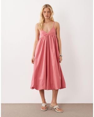 Ghospell Bodhi modal-midikleid mit spaghettiträgern und ballonsaum - Pink