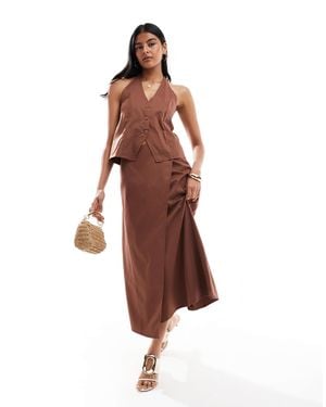 Pieces Asymmetric Midi Skirt Co-Ord - Brown