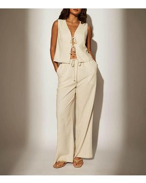 South Beach Laies Linen Blend Tailored Beach Trouser Linen Blend Tailored Trouser - Natural