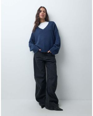 Hollister Knitted V Neck Jumper - Blue