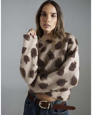 River Island Knitted Leopard Print Jumper - Brown