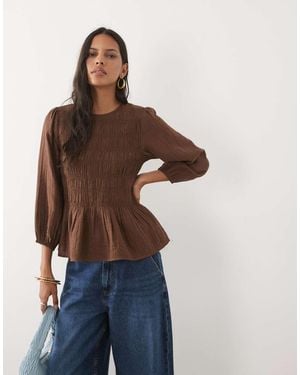 New Look Shirred Peplum Detail Top - Blue