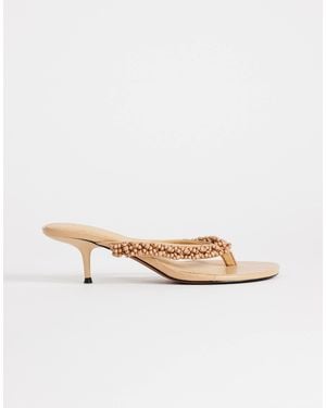 TOPSHOP Nolan Beaded Toe Thong Mid Heel Sandal - White