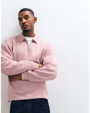 ASOS Oversized Quarter Zip Polo - Pink