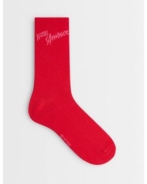 SELECTED Calcetines Tobilleros Rojos Con Logo Y Estampado "Hotel Amour" De