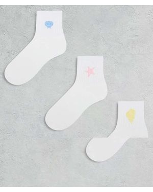 Pieces Pack De 3 Pares De Calcetines Blancos Con Detalles Costeros De