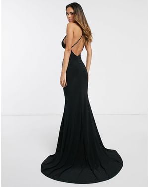 Club L London Cross Back Fishtail Maxi Dress-black