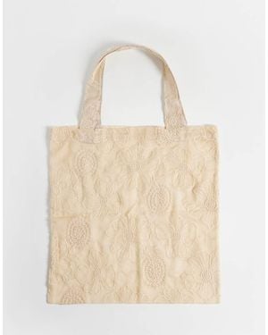 ASOS Sheer Floral Embroidered Tote Bag - Natural