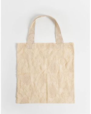 ASOS Borsa Shopping Color Pietra Trasparente Con Fiori Ricamati - Neutro
