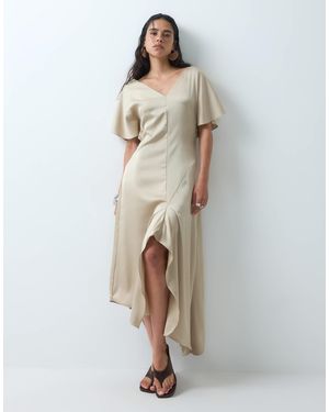 ASOS V Neck Satin Midi Tea Dress - White