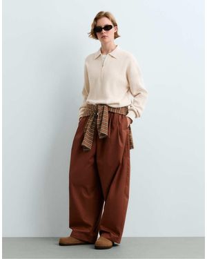 Oysho Long-Sleeved Open-Knit Polo Shirt - White