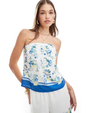 Abercrombie & Fitch – geblümtes satin-schaloberteil - Blau