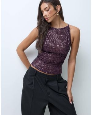 ASOS Sequin High Neck Cami With Open Back - Purple
