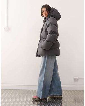 Weekday Cinched Puffer Coat With Detachable Hood - Gray