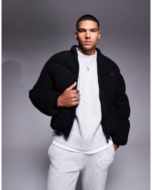The Couture Club Knitted Chevron Padded Coat - Blue