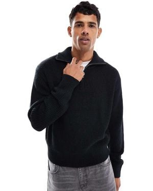 Bershka Knitted 1/4 Zip Jumper - Black