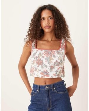 NARRATED Sleeveless Binding Square Neck Oversized Crop Top - Blue