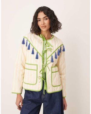 Never Fully Dressed Tassel Trim Stripe Jacket - Natural