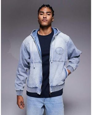 Faded Store Denim Padded Hooded Jacket - Blue