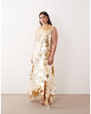 ARRANGE Curve Embellished Sequin High Neck Maxi Dress - Natural