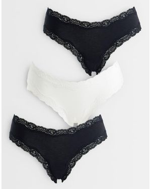 ASOS Set Van 3 Brazilian Slips Met Kanten Tailleband - Zwart