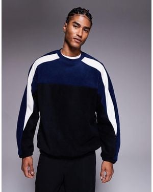ASOS Relaxed Fleece Sweatshirt With Colour Block - Blue