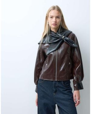 laagam Noor Shoulder Detail Bomber Jacket - Brown