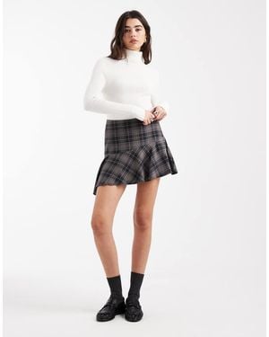 ASOS Geruite Geborstelde Minirok Met Verlaagde Taille - Wit