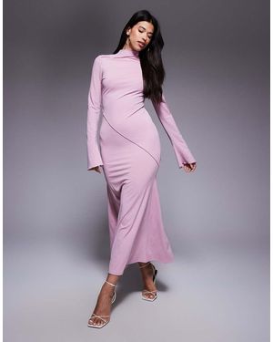 DASKA Vestido Largo Rosa Pastel Con Detalle De Costuras Asimétricas De - Morado