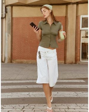 Stradivarius Short Sleeve Shirt With Underbust Seam - Brown