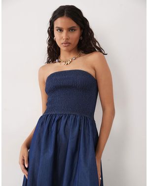 Brave Soul – trägerloses chambray-midikleid - Blau