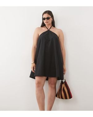 ASOS Asos Design Curve Poplin Halter Neck Swing Mini Sundress - Black